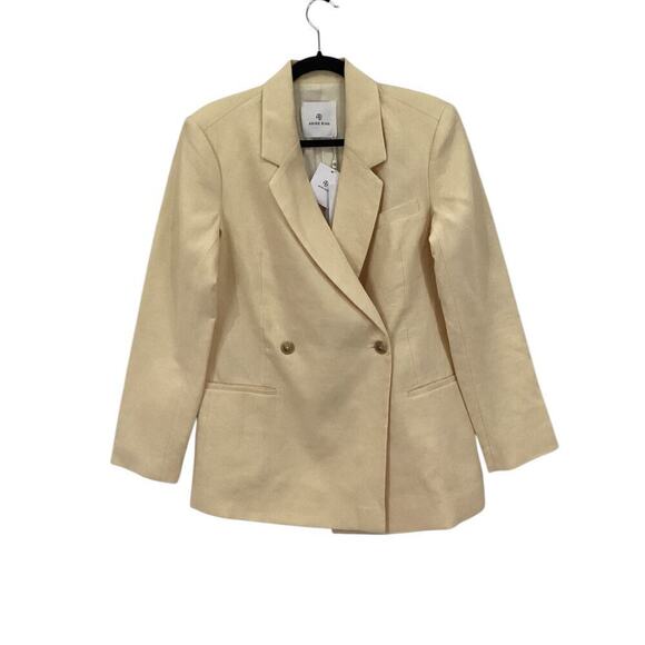 Anine Bing Kaia Linen Blazer In Light Yellow Double Breasted Jacket Size Small - Picture 4 of 13